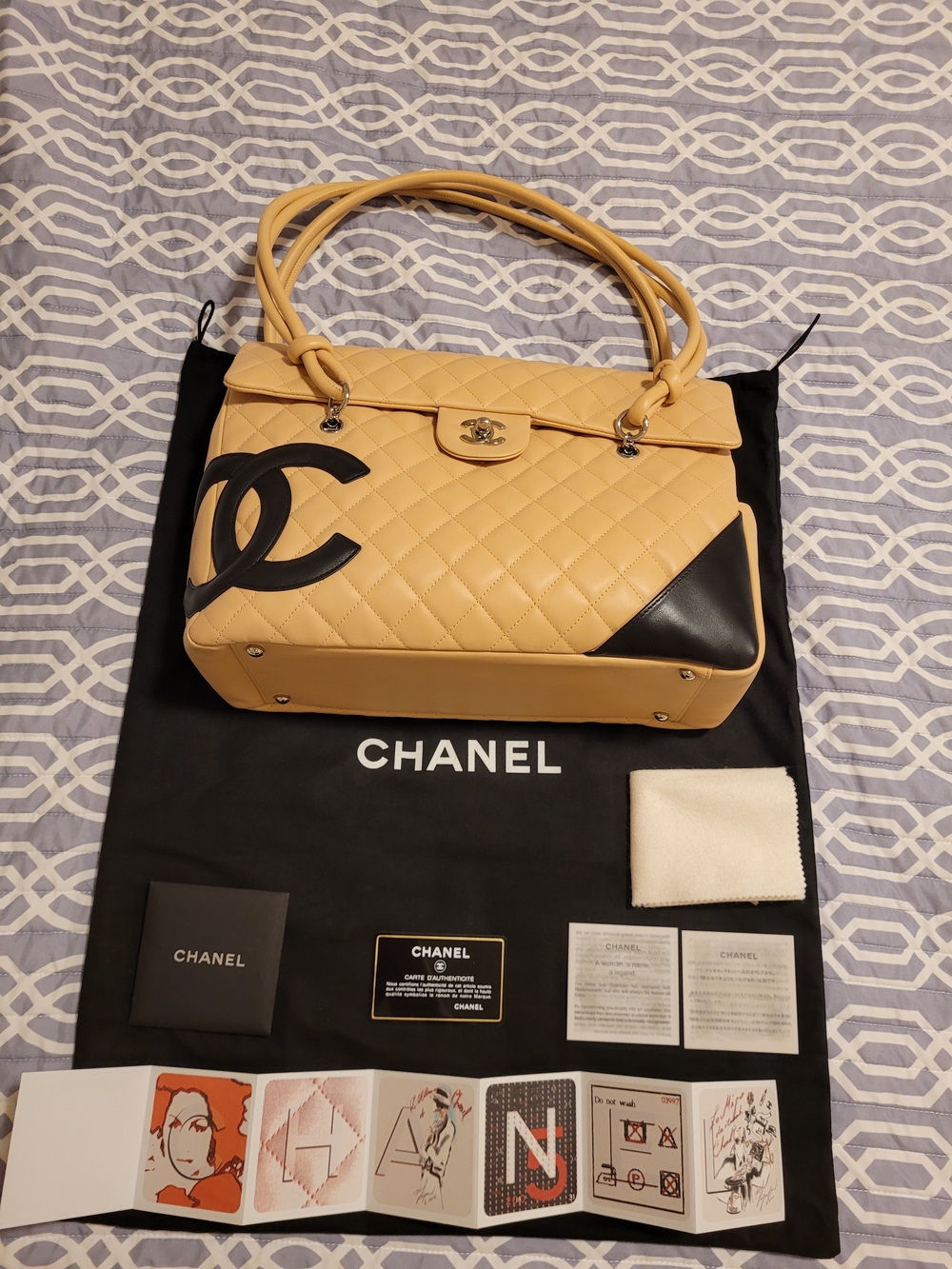 Brand New Authentic Vintage Chanel Cambon CC Women's Flap Bag - Beige & Black